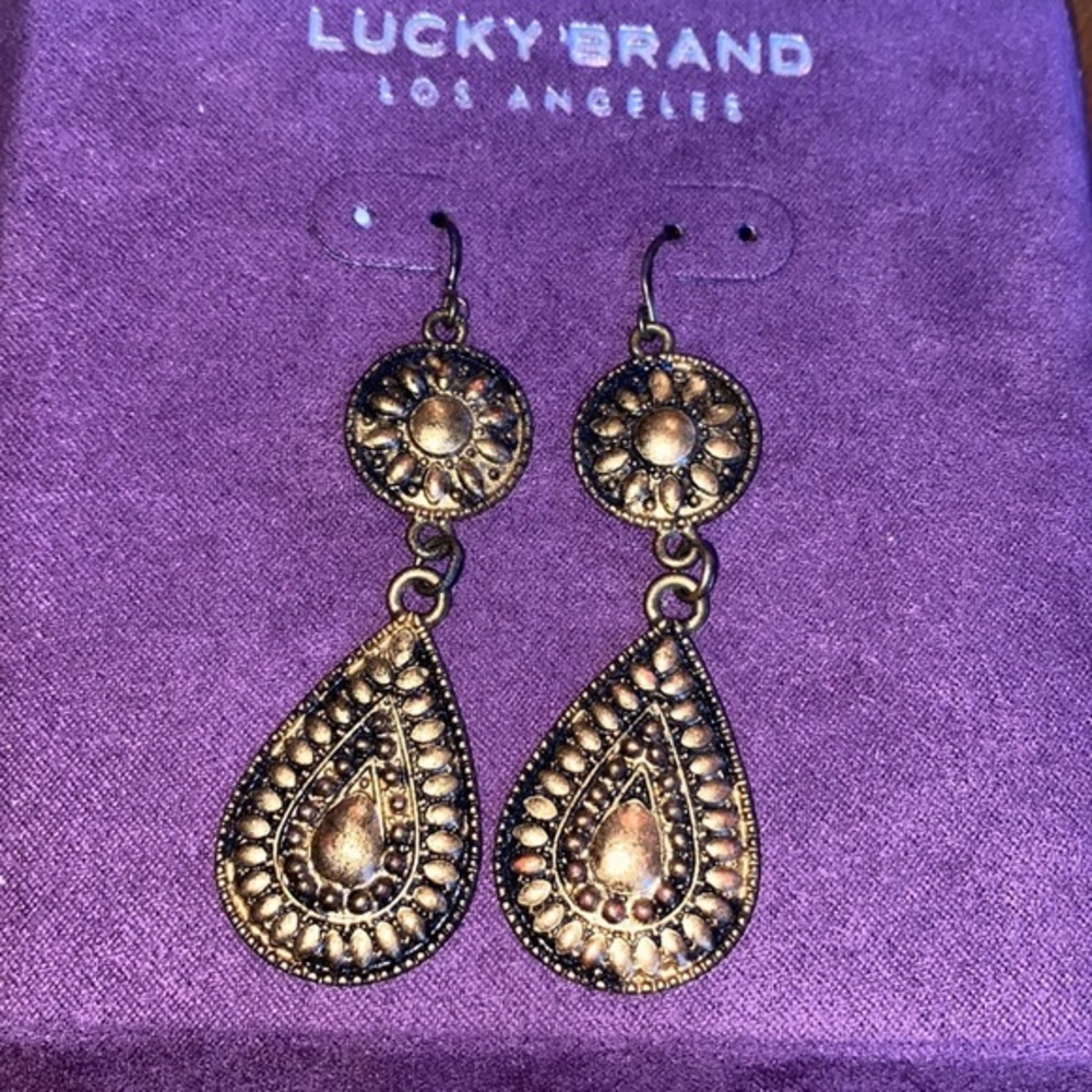 Lucky Brand Bronze Tone Teardrop Boho Dangle Earrings
